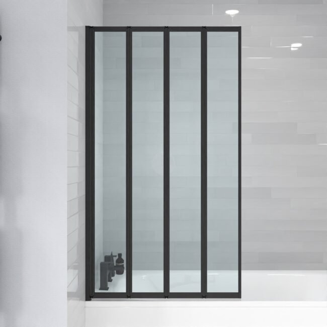 Parga 800 x 1400 mm 4 Fold Door Bath Shower Screen Black Frame - Image 2