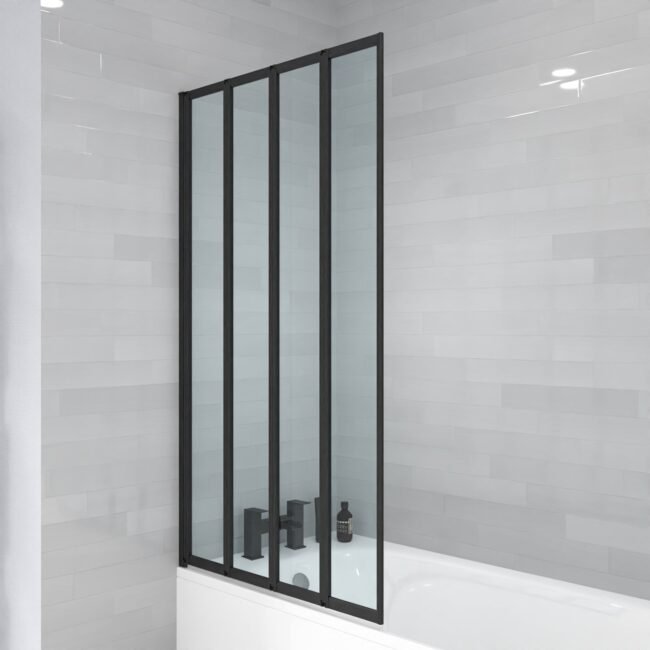 Parga 800 x 1400 mm 4 Fold Door Bath Shower Screen Black Frame - Image 3