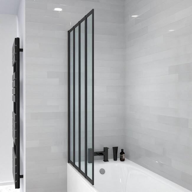 Parga 800 x 1400 mm 4 Fold Door Bath Shower Screen Black Frame - Image 4