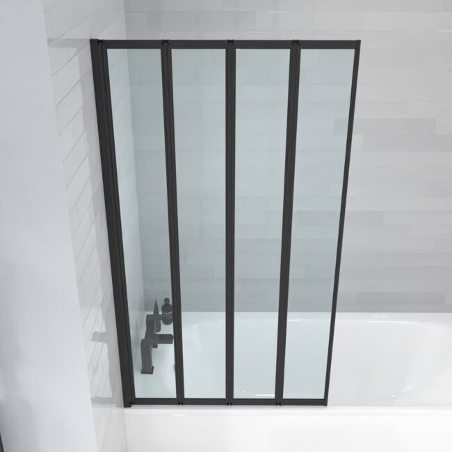 Parga 800 x 1400 mm 4 Fold Door Bath Shower Screen Black Frame - Image 5