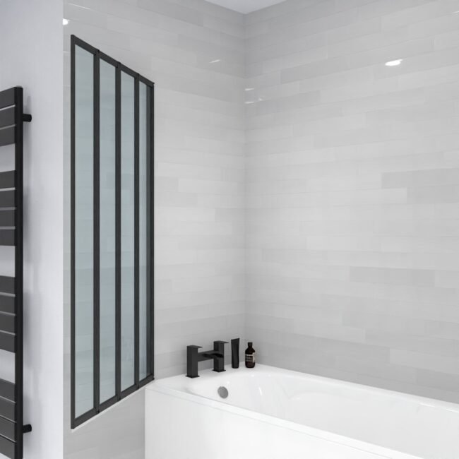 Parga 800 x 1400 mm 4 Fold Door Bath Shower Screen Black Frame - Image 6