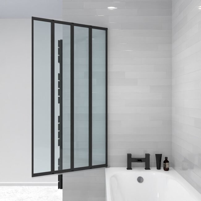 Parga 800 x 1400 mm 4 Fold Door Bath Shower Screen Black Frame - Image 7