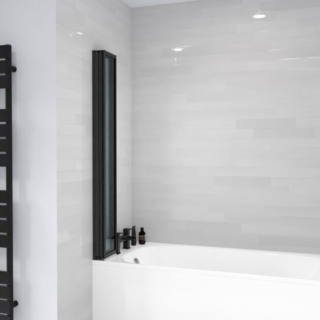 Parga 800 x 1400 mm 4 Fold Door Bath Shower Screen Black Frame - Image 8