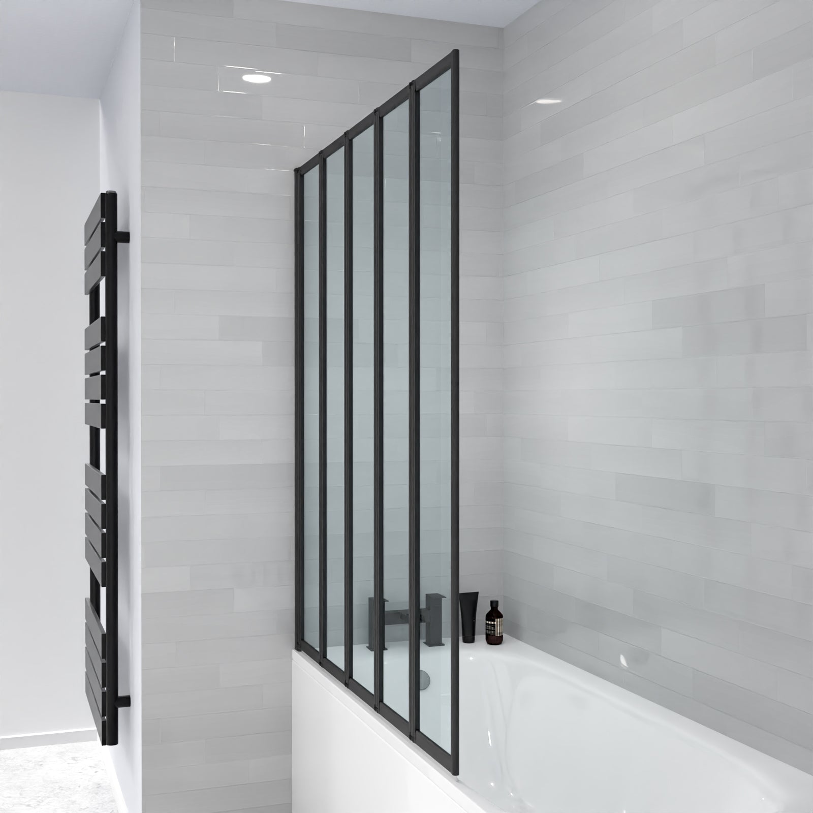 Parga 1200 x 1400 mm 5 Fold Door Bath Shower Screen Black Frame - Image 4
