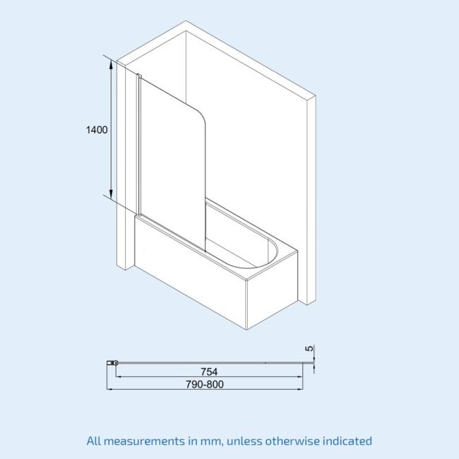 1700 x 700mm Round Bath & Legs With Curved Black Frame Light Grey Bath Screen - Image 3