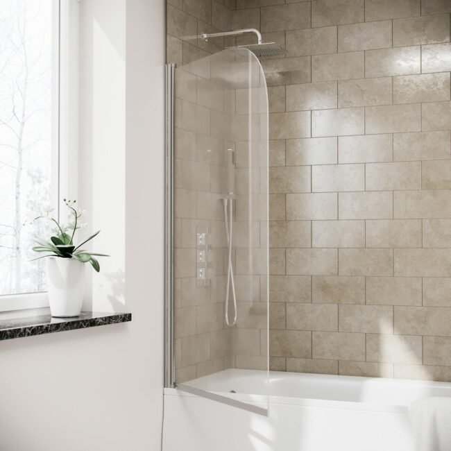 Denver 800 mm Frameless Curved Bath Shower Screen Door - Image 2