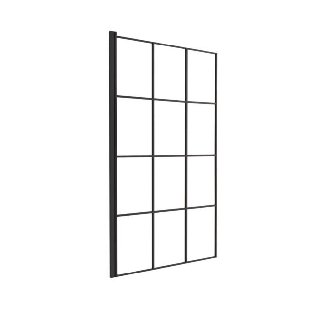 Bath Screen 800mm Matte Black Framed With Grid Glass Reversible - Image 6