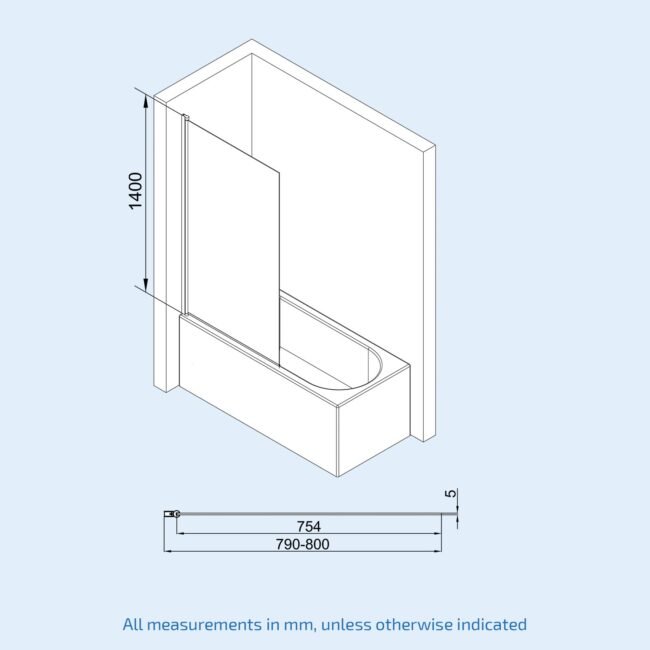 Bath Screen 800mm Matte Black Framed With Grid Glass Reversible - Image 5
