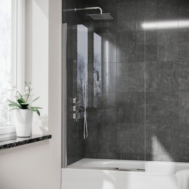 Denver 800 Mm Chrome Framed Pivot Swing Door Bath Screen Reversible - Image 2