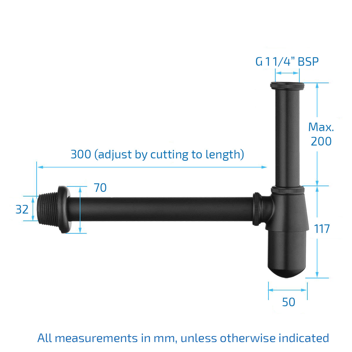 Modern Basin Sink Bottle Trap Waste Bathroom Basin Sink Pipe Matte Black - Image 7
