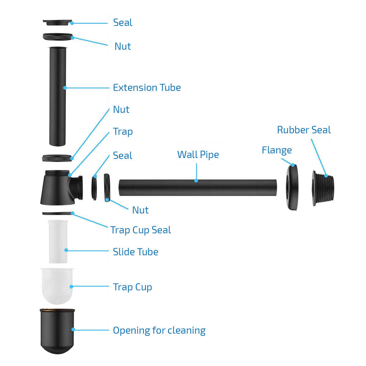Modern Basin Sink Bottle Trap Waste Bathroom Basin Sink Pipe Matte Black - Image 6