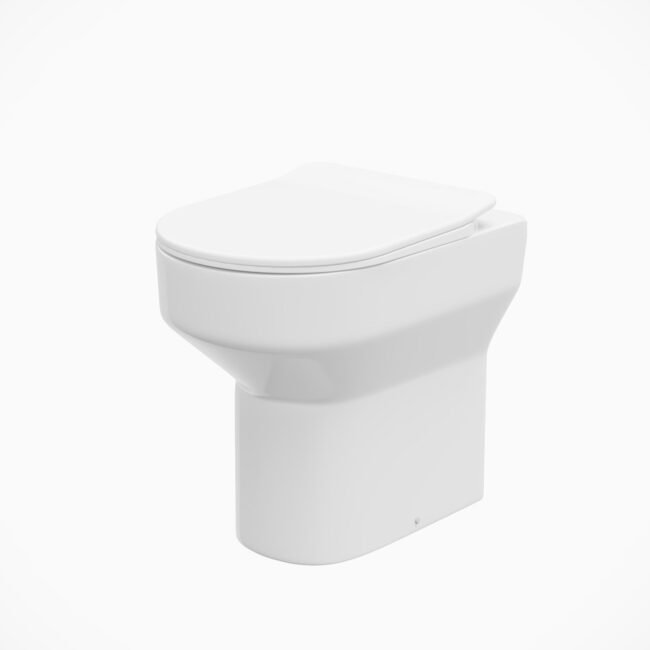 Modern White Comfort Height Back to Wall Toilet with Soft Close Seat - Image 6
