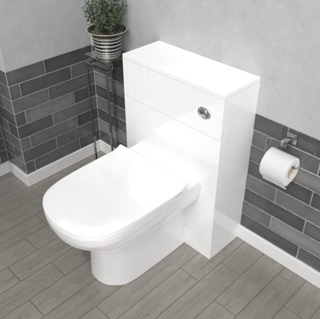 Howard Modern 500mm Back To Wall Toilet with Flat Pack WC Unit Gloss White - Image 4