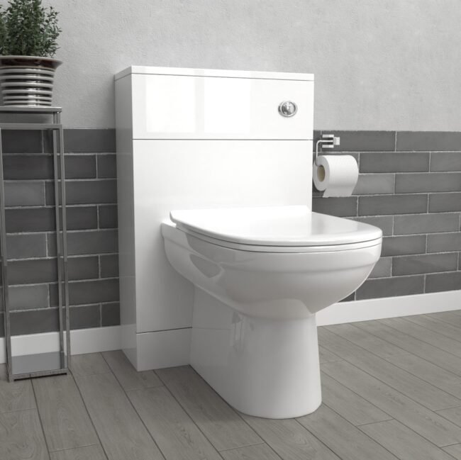 Howard Modern 500mm Back To Wall Toilet with Flat Pack WC Unit Gloss White - Image 2