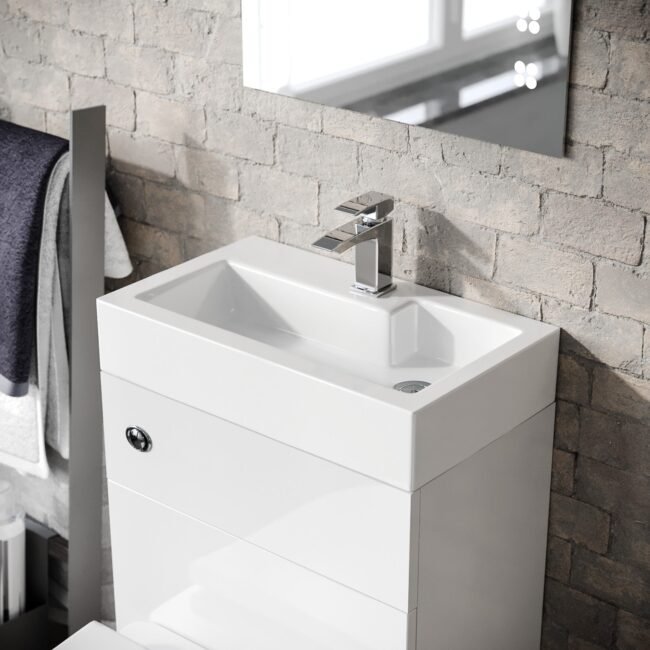 Bretford White 2 in 1 Compact Basin & Back to Wall Round Toilet Space Save Set - Image 3