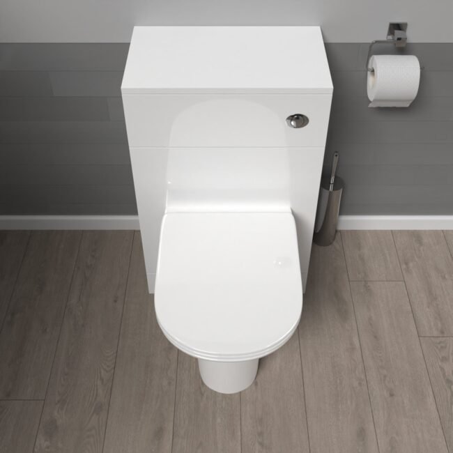 Matson 500mm WC Unit & Rimless Round Back To Wall Toilet With Cistern - Image 4