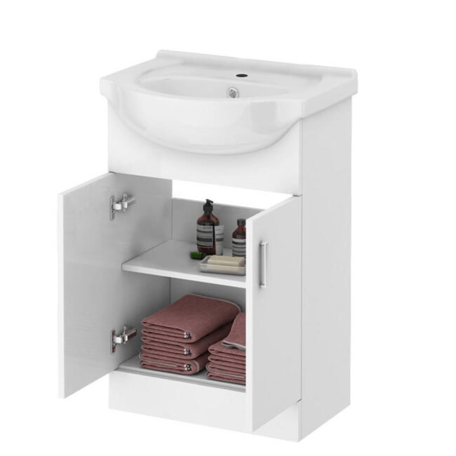 Ellen 550mm White Basin Vanity Cabinet With WC. BTW Toilet. Bath & Front Panel - Image 12