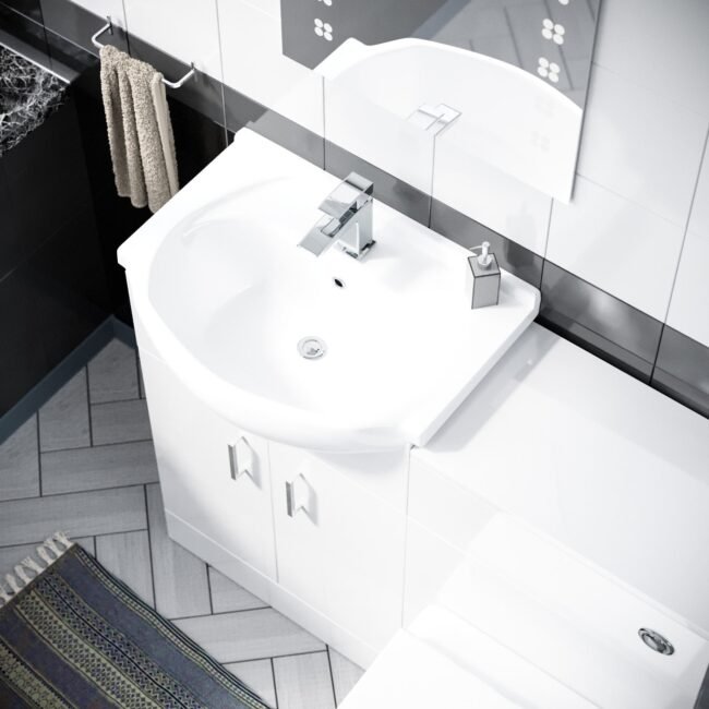 Ellen 550mm White Basin Vanity Cabinet With WC. BTW Toilet. Bath & Front Panel - Image 5
