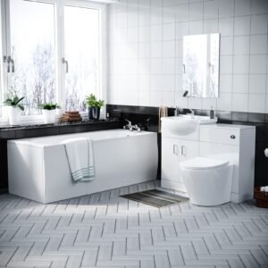 Ellen 550mm White Basin Vanity Cabinet With WC. BTW Toilet. Bath & Front Panel