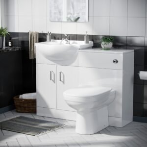 Ellen 550mm Flat Pack Vanity Basin Unit. WC Unit. Elso Back To Wall Toilet. Mono Mixer & White Waste