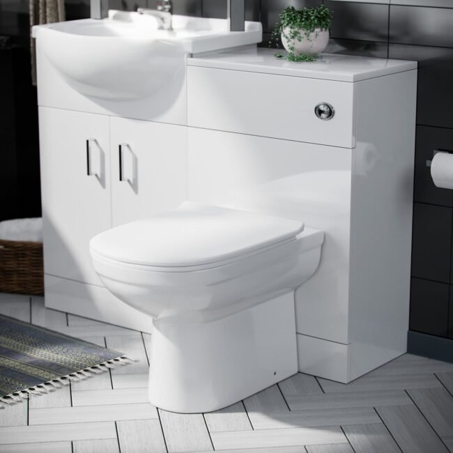 Ellen 550mm Flat Pack Vanity Basin Unit. WC Unit. Elso Back To Wall Toilet. Mono Mixer & White Waste - Image 2