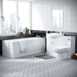 Ellen 1700mm Bath. WC Unit. Back To Wall Toilet & Vanity Basin Unit White