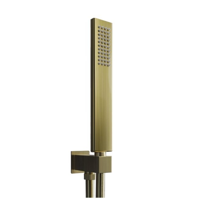 Wall Mounted Square Brushed Gold Brass Shower Handset with Holder & Hose - Image 2