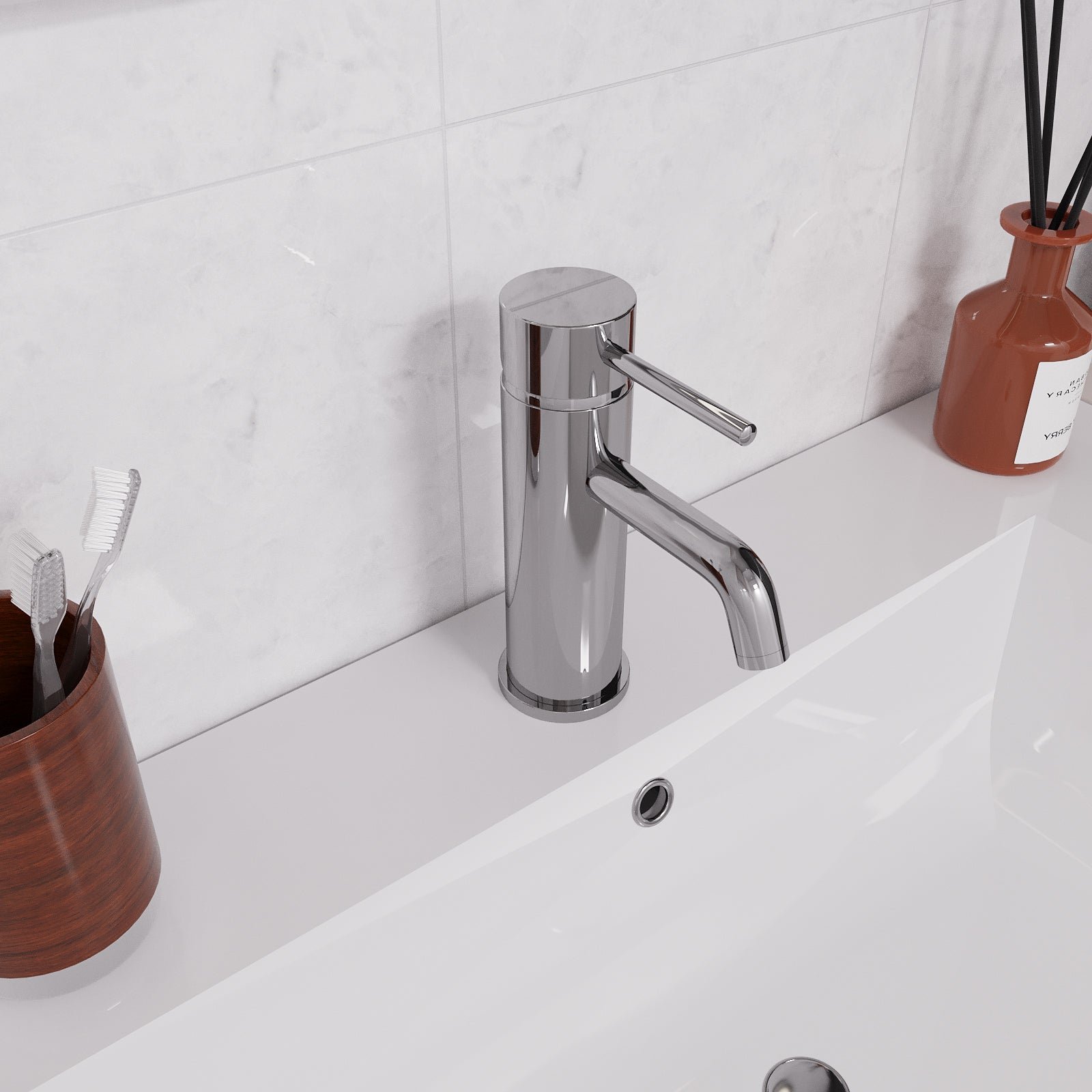 Alice Deck Mounted Chrome Round Single Lever Bathroom Basin Mono Mixer Tap - Image 2