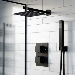 2 Dial 2 Way Square Concealed Thermostatic Shower Mixer.Head.Handset set Matt Black