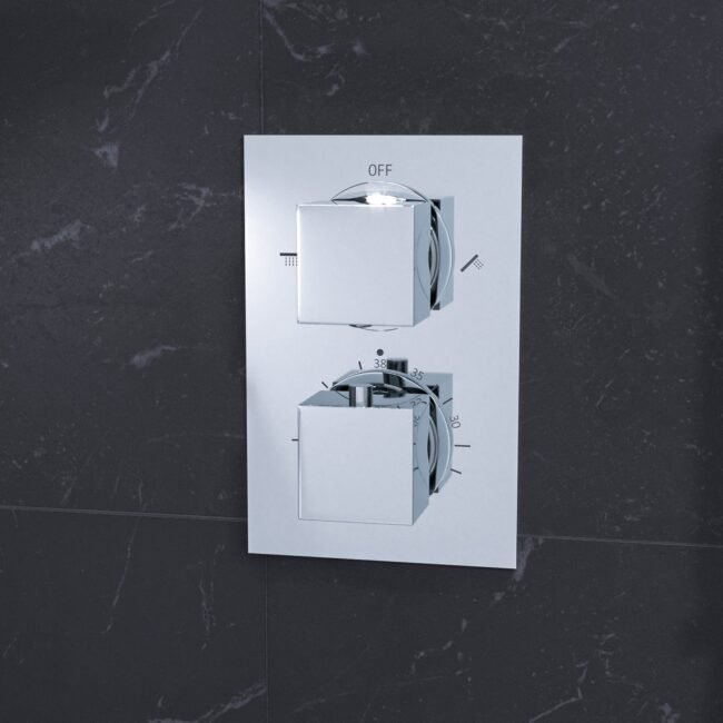 2 Dial 2 Way Square Concealed Thermostatic Shower Mixer.Head.Handset set Chrome - Image 5