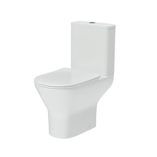Theo Round Rimless Close Coupled Toilet & 570mm Full Pedestal Basin White - Image 9