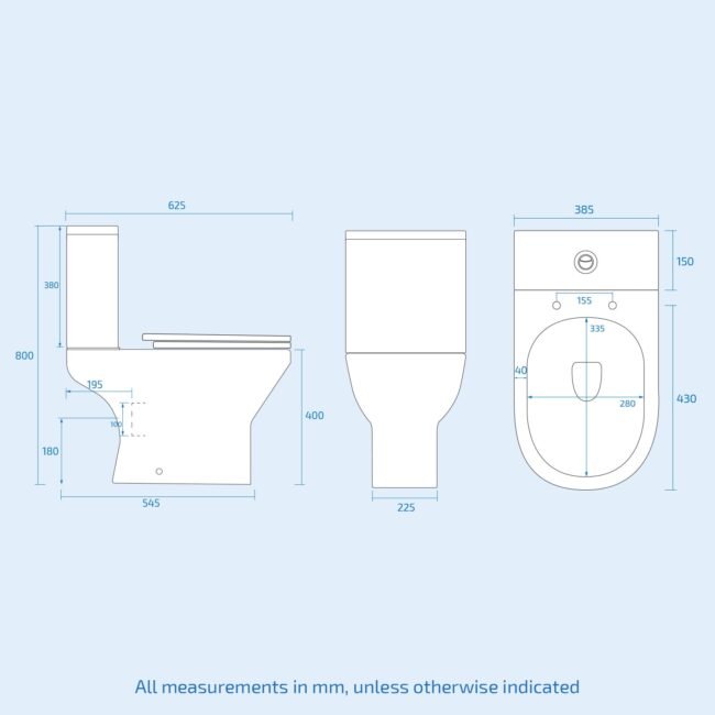 Theo Round Rimless Close Coupled Toilet & 570mm Full Pedestal Basin White - Image 11