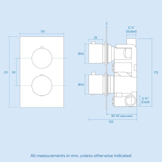 Lily Ultra Thin 2 Dial 1 Way Concealed Thermostatic Shower Mixer And 300 Mm Overhead Shower Head - Image 10