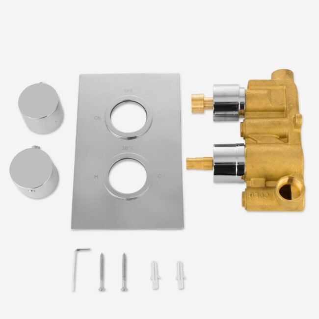 Lily Ultra Thin 2 Dial 1 Way Concealed Thermostatic Shower Mixer And 300 Mm Overhead Shower Head - Image 9