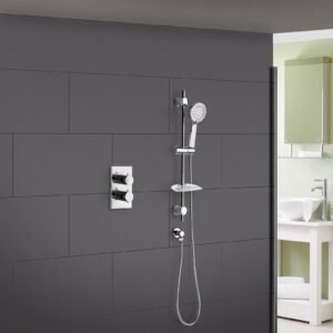 Lily 2 Dial 1 Way Round Concealed Thermostatic Mixer Valve. Slider Rail & 3 Mode Handset Chrome