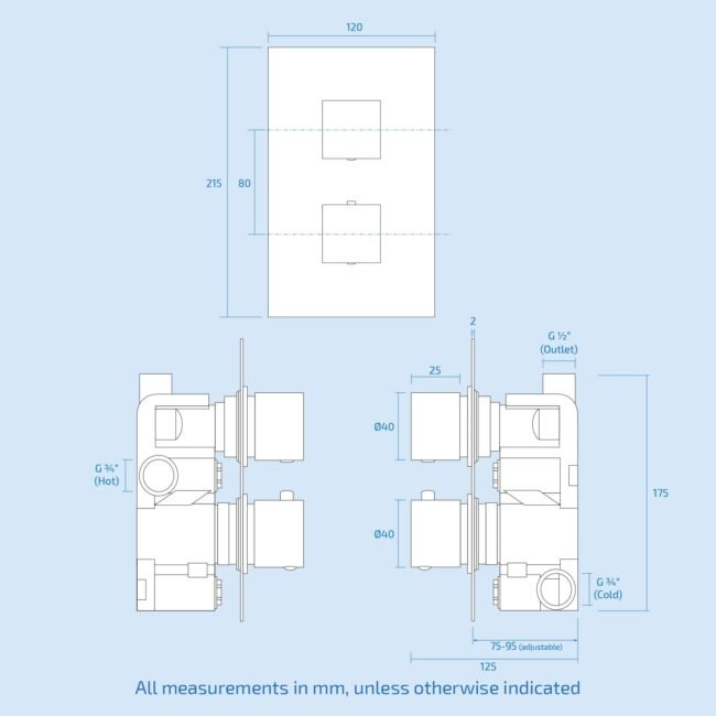 Rennes Concealed Thermostatic Overhead 250mm Square Rainfall Shower Mixer Set Matte Black - Image 10
