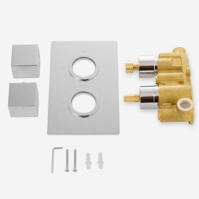 Square Thermostatic Concealed Mixer 2 Dial 1 Outlet + 300mm Shower Head + Arm | Neshome - Image 11