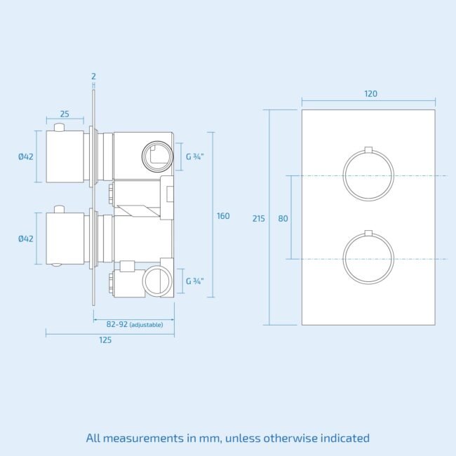 Square 2 Dial 1 Way Concealed Thermostatic Shower Mixer Valve Head Set - Image 8