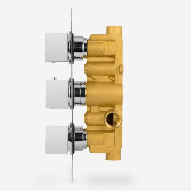 Cameo Modern Square 3 Dial 2 Outlet Concealed Shower Valve - Chrome - Image 4