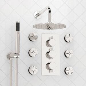 Flora 3 Dial 3 Way Round Set - Shower Head. Handset & Body Jets