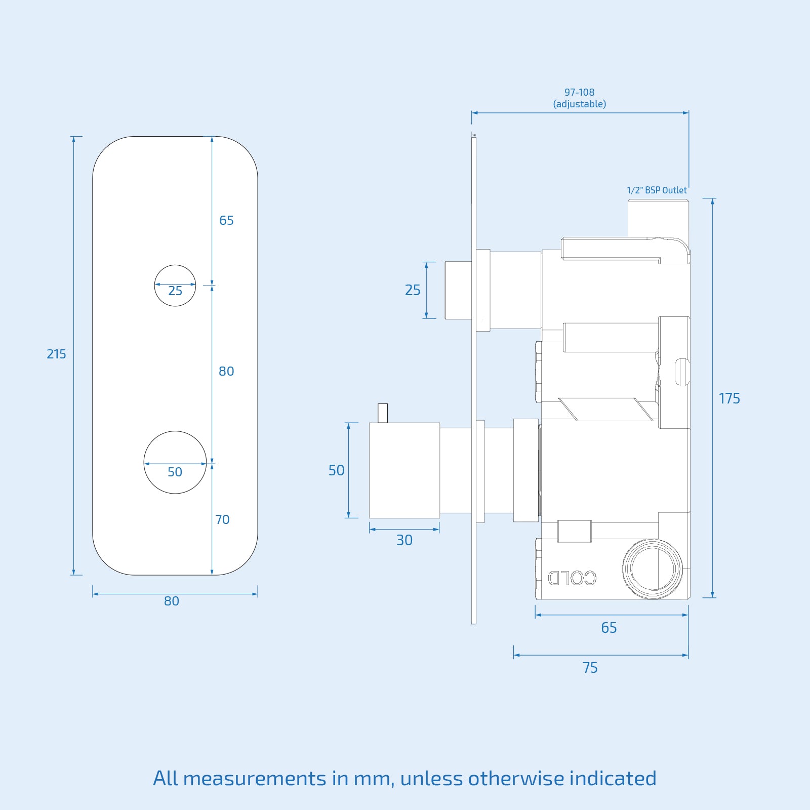 Kington One-Dial One-Way Push Button Thermostatic Mixer Valve. Slider Rail Kit - Image 9