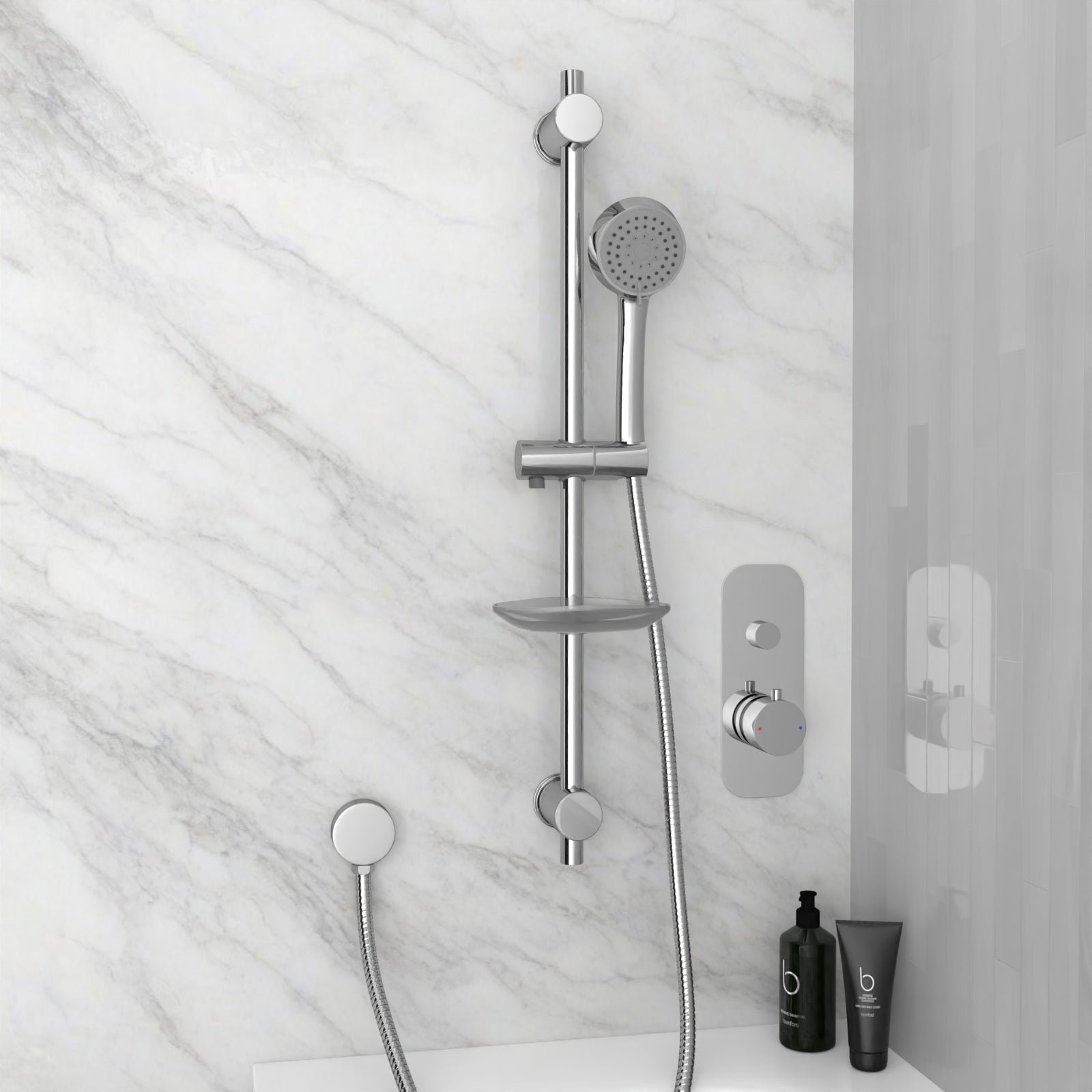 Kington One-Dial One-Way Push Button Thermostatic Mixer Valve. Slider Rail Kit
