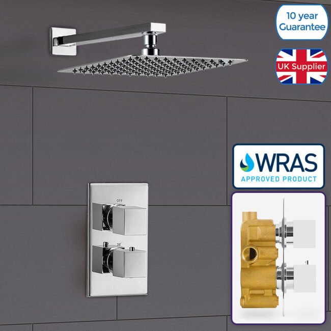Square 2 Dial 1 Way Concealed Thermostatic Shower Mixer Valve Head Set - Image 3
