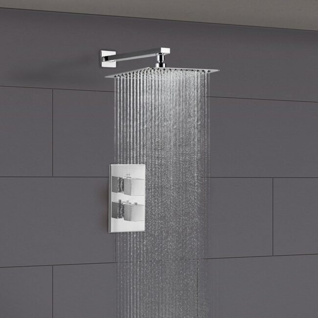 Square 2 Dial 1 Way Concealed Thermostatic Shower Mixer Valve Head Set - Image 2