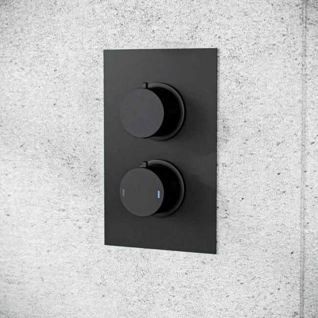 Violet 2 Dial 2 Way Thermostatic Mixer. 200mm Rainfall Shower Head. Slider Rail & Handset Matte Black - Image 6