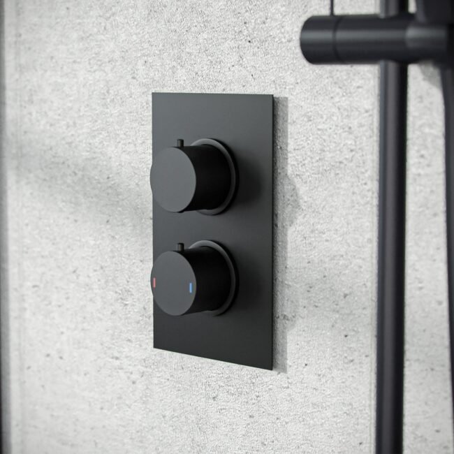 Violet 2 Dial 2 Way Thermostatic Mixer. 200mm Rainfall Shower Head. Slider Rail & Handset Matte Black - Image 3