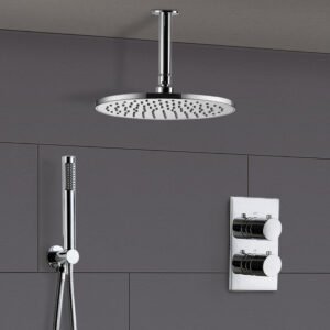 Violet Thermostatic 2 Dial 2 Way Round Set - Ceiling Head & Handset