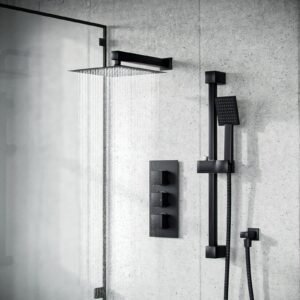 Temel Matt Black Rainfall Shower with Thermostatic Control and Hand Held Kit