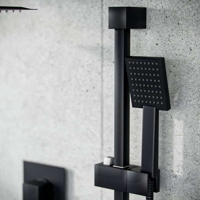 Temel Matt Black Rainfall Shower with Thermostatic Control and Hand Held Kit - Image 2