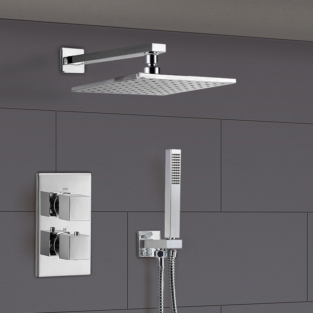 2 Dial 2 Way Square Concealed Thermostatic Mixer Valve Abs Shower Hand Held Kit